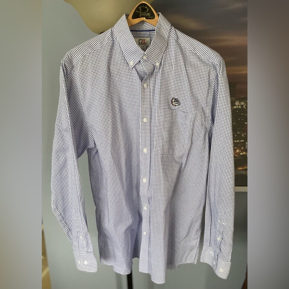 Cutter & Buck Gonzaga Bulldogs Blue Plaid Collar Shirt Long Sleeve Mens Medium - Picture 1 of 7